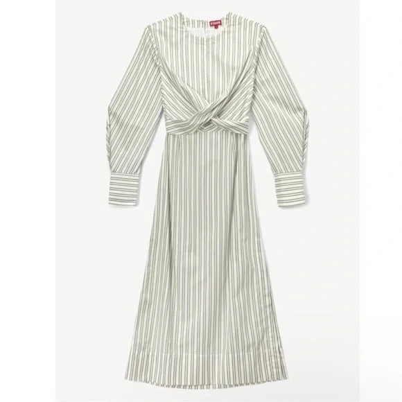 STAUD Striped Long-Sleeve Midi Dress in White and Gray - Picture 5 of 11